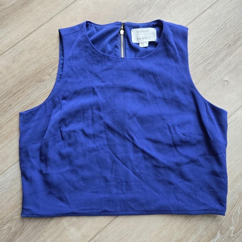 Electric Blue Cropped Artelier nicole Miller Women's Lg Sleeveless Crop Top VGUC